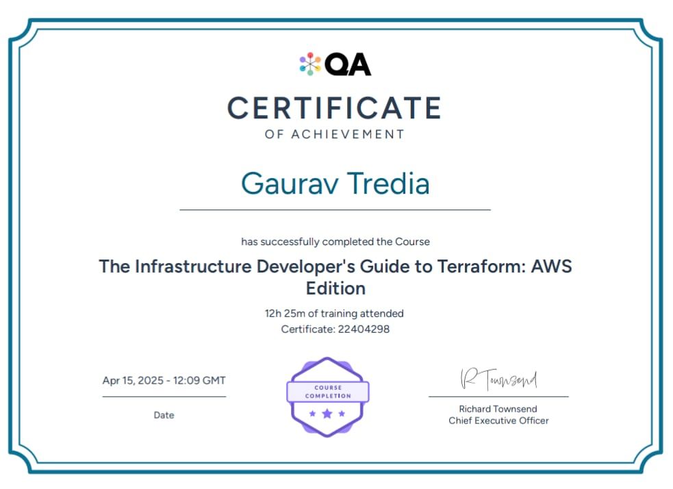 תעודה: The Infrastructure Developer's Guide to Terraform: AWS Edition