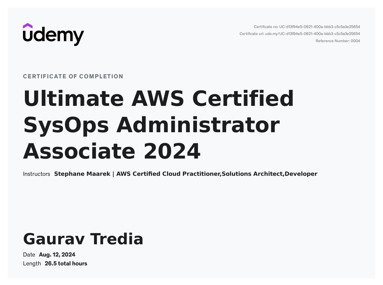 תעודה: Ultimate AWS Certified SysOps Administrator Associate 2024